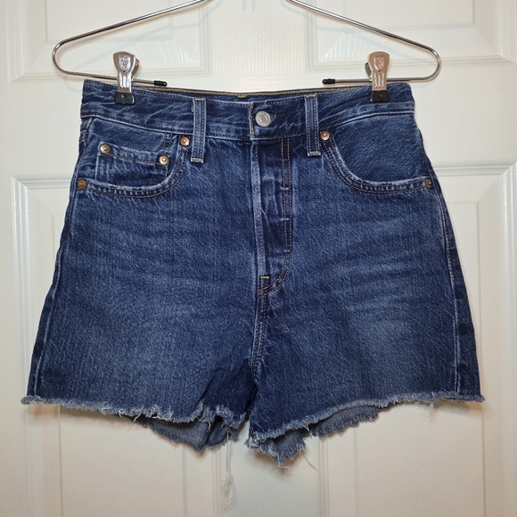 Levi's Premium RIBCAGE Shorts Blue Button-Fly Frayed Hem Size 26 - Picture 1 of 7